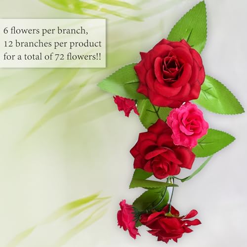 Sumery Expandable Fence Privacy Screen for Balcony Patio Outdoor,Decorative Faux Ivy Fencing Panel,Artificial Hedges (Single Sided Leaves) (1, Branches -Red Rose) - color: Branches -Red Rose
