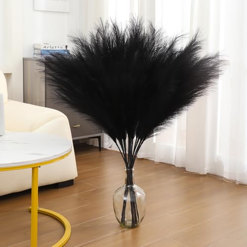 43" Black Pampas Grass Tall - 8 PCS Faux Pampas Grass Decor Artificial Pampas Grass Bouquet Flower Arrangement and Vase Filler for Wedding Boho Home Baby Shower Mothers Day Decoration - color: Black