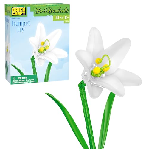 Brickcraft Bricktanicals White Trumpet Lily Brick Building Set, 41 Piece Ages 8+, Collectible Brick Flower Build, Compatible with Brick Flower Vases, Spring Gift for Kids - style: Trumpet Lily Spring