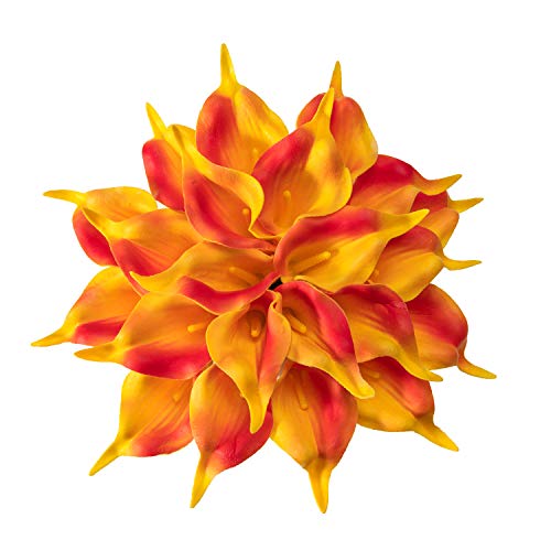 Crafjie 22pcs 13.4 Inch Orange Flowers Artificial Calla Lily Flowers, for Home Decor for Spring Flowers, Home Kitchen, Wedding Decorations, and centerpieces（Sunset） - color: Sunset
