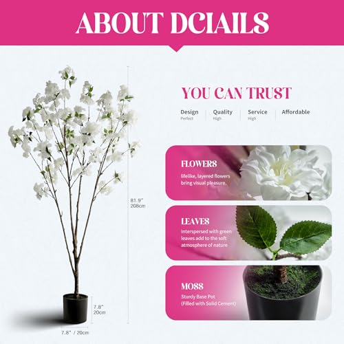 Ttranewsoo Fake Tree Cherry Blossom Tree Artificial Cherry Blossom Tree Tall Fake Plant Faux Trees Indoor Fake Trees Artificial Trees Home Decor Indoor Applies to Living Room Bedroom (81.9'' White) - color: 2m White