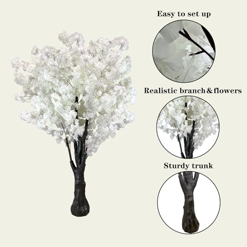 White Artificial Cherry Blossom Trees 6.5ft, Faux Cherry Blossom Tree White Tree for Office Home Wedding Office Living Room House Indoor Outdoor Decor (2Pack - color: White 2pack