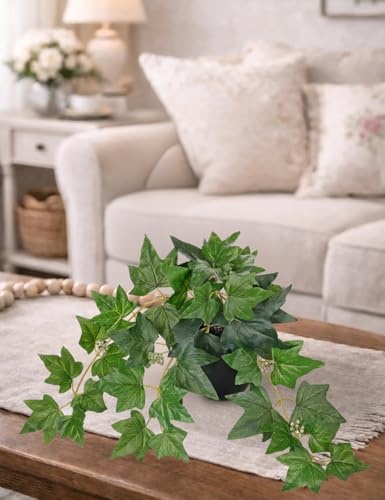 17.7" Artificial Plants Indoor Home Decor, Fake Potted Silk Plants for Shelves, Desks, Living Room, Home & Office Decor, Small Artificial Ivy Vine Plant in Pot, Faux Greenery Tropical Plant, Green - color: #Green Ivy Plant