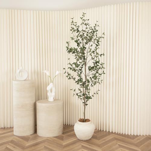 Bellacat 7ft Artificial Quince Leaf Tree with Realistic Trunks, 84in Faux Quince Leaf Tree with Lifelike Leaves for Garden, Home, Living Room Decor - style: 7ft Quince Leaf Tree