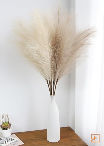 ZIFTY 7-Pcs 38"/3.1FT Faux Pampas Grass Large Tall Fluffy Artificial Fake Flower Boho Decor Bulrush Reed Grass for Vase Filler Farmhouse Home Wedding Decor (Beige&Taupe) - color: Beige & Taupe, size: 38in 7pcs