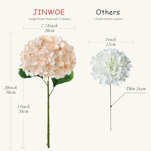 JINWOE 5Pcs Silk Hydrangea Artificial Flowers, 20Inch Light Coffee Boho Large Lifelike Flowers, Porch Halloween Artificial Hydrangeas for Bouquet Table Centerpieces Floral Arrangements Home Wedding - color: Light Coffee