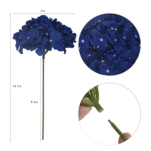 10PCS Silk Hydrangea Heads with Stems Artificial Flowers for Wedding Party Home Decor (Royal Blue) - color: Royal Blue