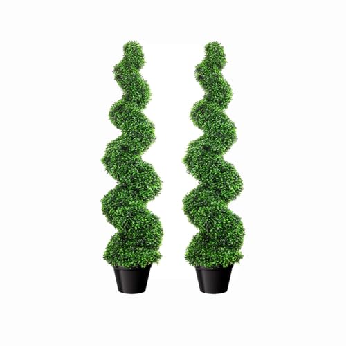 4ft Artificial Boxwood Spiral Topiary Tree(2pcs), 48" in H Spiral Faux Topiaries Tree for Front Porch/Home/Office Decor, Topiary Trees Artificial Outdoor/Indoor