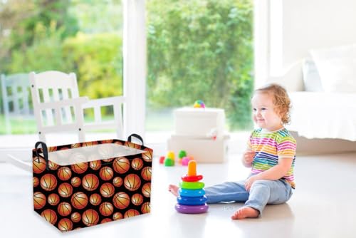 Rectangular Basketball Basket,Easter Basket.Cute Baskets for Room Decor, Kids Baskets with Handles.Books Bins,Gifts Box. (Balck basketball) - color: Balck basketball