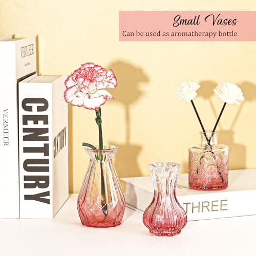 36Pcs Valentine's Day Bud Vases Set Small Vintage Glass Bottles Pink Bud Vases in Bulk Multiple Shape Cute Glass Vases for Rustic Wedding Centerpieces Table Decorations and Home Decor(Pink) - color: Pink