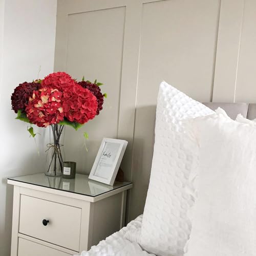 JINWOE 5Pcs Burgundy Silk Hydrangea Artificial Flowers, 20Inch Large Lifelike Flowers,Halloween Christmas Artificial Hydrangeas for Indoor Bouquet Table Centerpieces Floral Arrangements Home Wedding - color: Burgundy