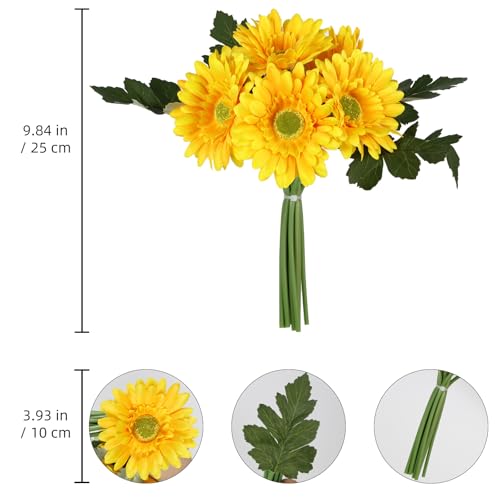 IPOPU 2 Bundles Artificial Gerbera Daisy Flowers 14 Heads Yellow Fake Daisy with Stems Faux Silk Daisy Flower for Wedding Bridal Bouquet Party Floral Arrangements Home Table Centerpiece Decor (Yellow) - color: Yellow