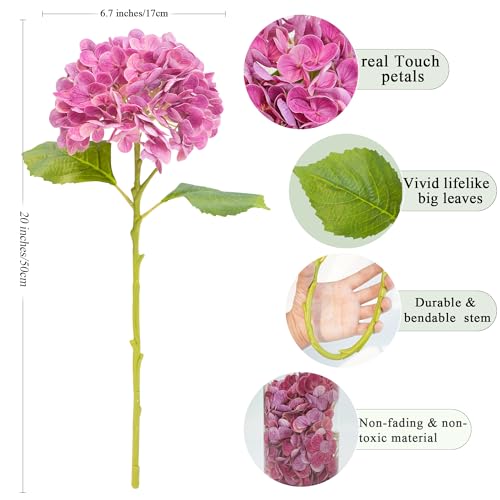 Jahe 4 Pcs Hydrangea Artificial Flowers, 20'' Tall Large Bloom Faux Hydrangea Flowers,Real Touch Fake Flowers, Bouquet Home Wedding Decor, DIY Floral Arrangement, Purplish Pink - color: Pink Purple