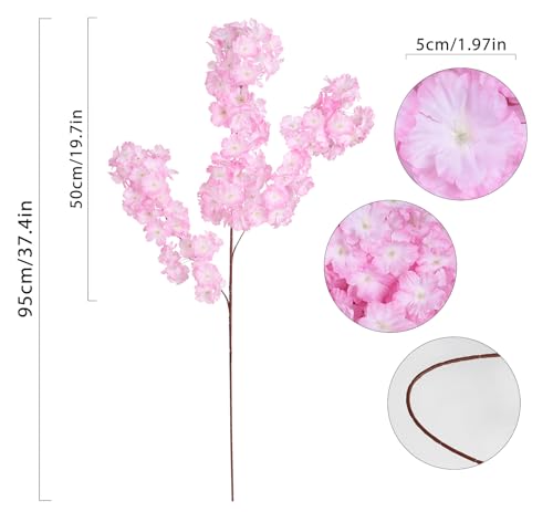 IPOPU Cherry Blossom Branches 43.3in Long Stem Artificial Flowers Cherry Blossom Flowers Pink Silk Flowers Fake Flowers Arrangements for Tall Vase for Wedding Home Bedroom Party Decor (Pink)