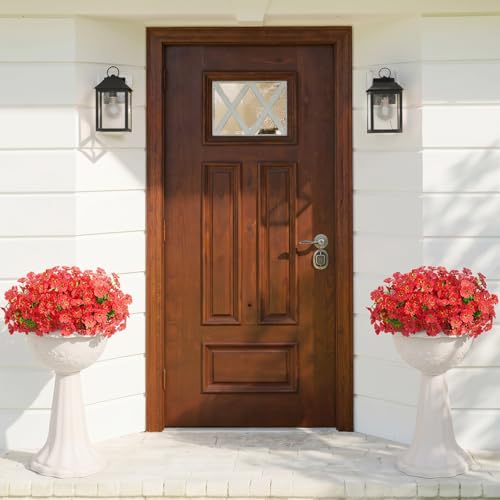 Lifewit Artificial Flowers for Outdoor Indoor, 12 Bundles Plastic Fake Flowers Daisy with Eucalyptus Leaves for Home Garden Decor, Porch, Window Box(Red) - color: Red