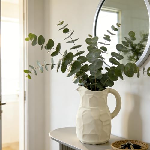 White Ceramic Pitcher Vase for Flowers - White Farmhouse Pitcher Vase with Handle,7 Inch Small Milk Jug Vases for Home Decor,Decorative Ceramic Vases for Bookshelf,Mantel,Living Room - color: Pitcher Vase
