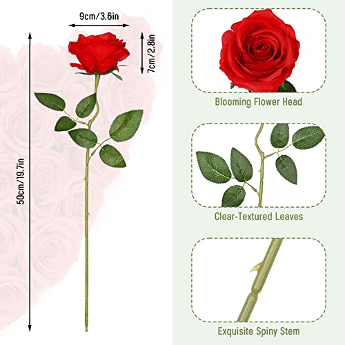 Waipfaru 8 Pcs Fake Red Roses Artificial Flowers Bulk, Real Touch Silk Faux Roses with Long Stems for Wedding Bouquet Vase Flower Arrangement (Red) - color: A-red, size: 8 Pcs