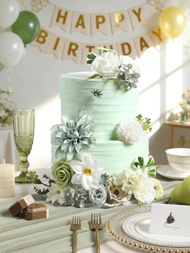 Artificial Flowers Combo Forest Green Silk Fake Flower for DIY Wedding Bridal Bouquets Floral Arrangement Birthday Cake for Table Centerpieces Baby Shower Anniversary Party Home Decor - color: Forest Green