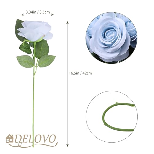 52pcs Light Blue Roses Artificial Flowers Fake Flowers Silk Roses with Stems for DIY Wedding Bouquets Bridal Shower Centerpieces Arrangements Party Decorations - color: Light Blue