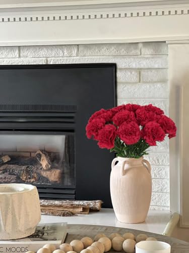 16PCS Red Carnations Artificial Flowers 14.8'' Fake Carnation Silk Flowers with Single Stem Faux Carnations Flowers for Home Table Centerpiece Wedding Decorations Floral Arrangements (Red) - color: Red
