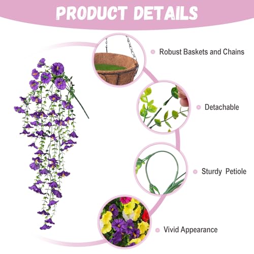 INXUGAO Artificial Flowers with Hanging Basket, Outdoor Faux Plants Silk Morning Glory Vines, Fake Petunias for Garden Patio Spring Summer Decor, 12 pcs Mixed Color - color: Mix Color