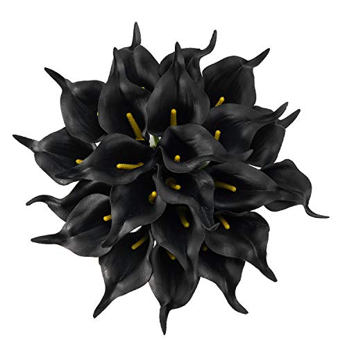 Crafjie 22pcs 13.4 Inch Black Lataex Real Touch Artificial Calla Lily Flowers, for Home Decor for Spring Flowers, Home Kitchen, Wedding Decorations, and centerpieces. - color: Black