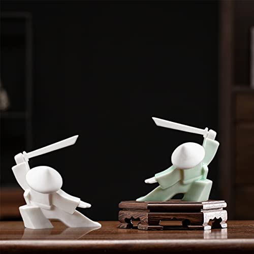 LYART Samurai Statue Decor Japanese Warrior Decor Children's Room Statues, Kongfu Tea Pet Decoration, Incense Holder for Stick Burner Incense Stick Holder(White3 and Green3) - color: Whitec and Greenc