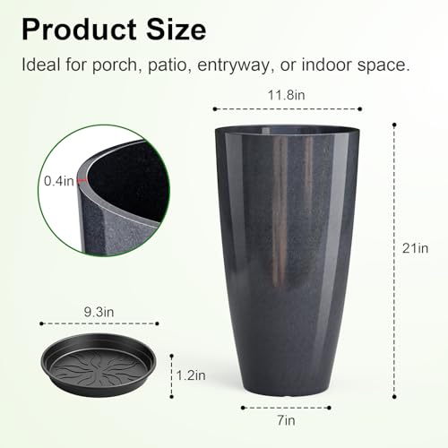 QCQHDU 21 inch Tall Planters for Outdoor & Indoor Plants, 2 Pack Sturdy Plant-Flower-Tree Pots for Front Porch Patio Deck Living Room Decor - color: Dark Grey, size: 21 inch