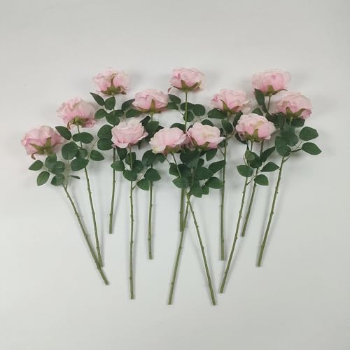 ATFL Fake Roses Artificial Flowers Bulk,Floral Diameter 4'',20 Pcs Artificial Silk Roses Flowers with Stems for Wedding Arrangement Centerpieces Party Home Table Decorations (20, Light Pink) - color: Light Pink