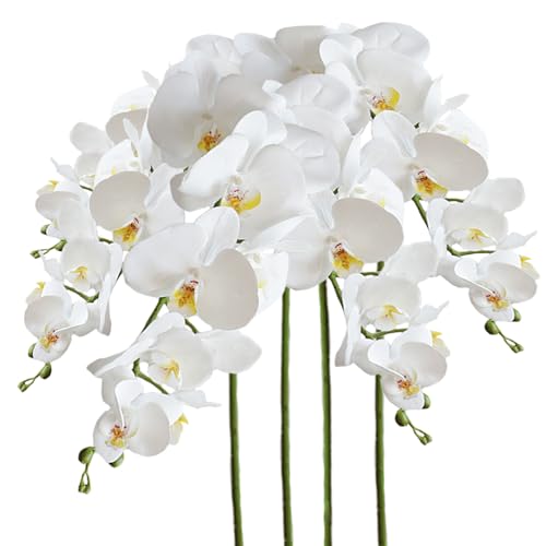 Artificial Phalaenopsis 4 Pcs Artificial Flowers Artificial Orchid Flowers Stem Fake Plants for Décor (White) - color: White