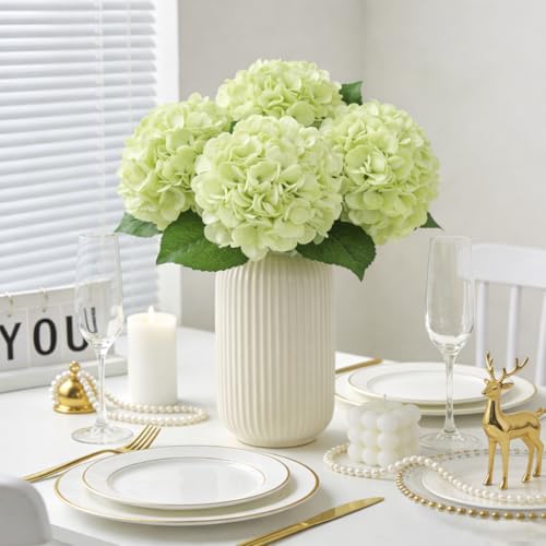 Artificial Hydrangea Flowers, Real Touch Faux Hydrangea Stems, Latex Realistic Floral Arrangement for Home Decor, Wedding Table Centerpiece, Elegant Party Decoration (Green., 4pcs) - color: Green., size: 4pcs