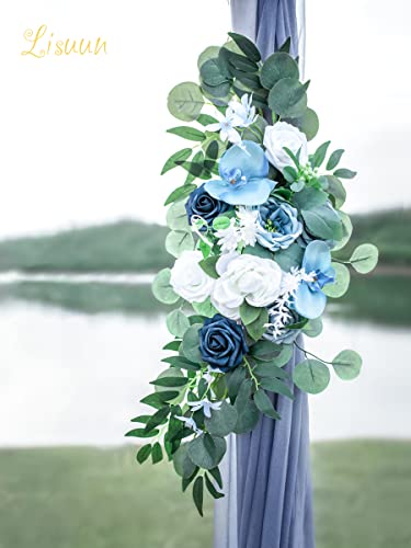 Lisuun Wedding Arch Flowers, Artificial Flowers for Decoration, Large Flower Swag for Boho Styles Wedding Ceremony Floral Decor - Pack of 2 - color: Grey Blue&dark Blue