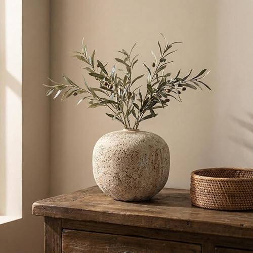Ceramic Rustic Farmhouse Vase,Extra Large Terra Cotta Vase, Huge Pottery Decorative Flower Vases for Living Room Entryway Table Centerpiece Decor(8.7'' X 9.5'' x 9.5'') - color: Pellets