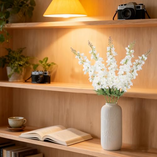 IPOPU 40" White Delphinium Artificial Flowers 5PCS Faux Delphinium Larkspur Silk Flowers Long Stem Artificial Flowers for Home Wedding Floral Arrangement Centerpiece Decor(White) - color: White
