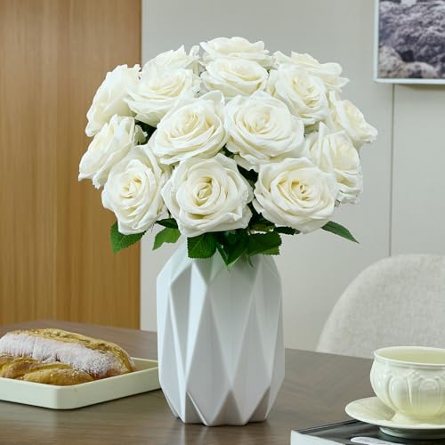 100 Pcs White Rose Artificial Flowers Bulk, Ivory Silk Fake Roses with Long Stem for Wedding Decoration, Bridal Bouquets, DIY Flower Wall, Party Table Centerpieces, Home Decor - color: Ivory