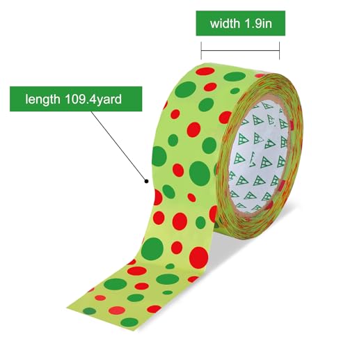 Whaline Christmas Packing Tape 100 Yard Sticky Green Red Dot Gift Wrapping Tape for DIY Crafts Small Business Sealing Boxes Mail Boxes Supplies - style: Christmas