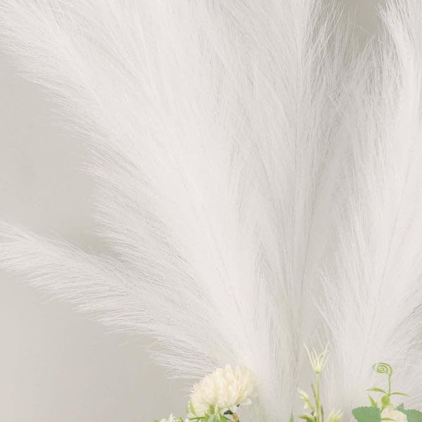 Tableclothsfactory 3 Stems | 44" White Artificial Pampas Grass Plant Sprays, Faux Branches Vase Flower Arrangement - color: White