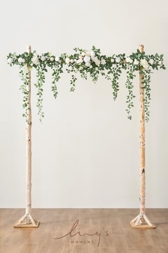 Ling's Moment 6.5FT Artificial Wedding Arch Flowers, Backdrop Floral Garland, White Sage Ceremony Reception Hanging Eucalyptus Rose Arbor Arrangement Outdoor Party Swag Home Decorations - color: Wht-sage Green 02