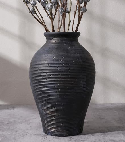 Ceramic Flower Vase Home Decor, 9 in Farmhouse Table Vases Rustic Vintage Living Room Kitchen Bedroom Pottery Decorative Vases for Flowers House Shelf Office Coffee Desk Dining Entryway, Black Gold - color: 9 in - Black Gold