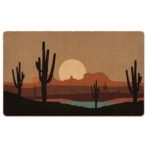 Boho Western Cactus Door Mat, Desert Landcape Welcome Front Door Mat Indoor Outdoor Entrance, Rustic Western Artificial Coir Doormat Rugs for Porch Patio Entry Decor 30x17in - color: Mountain Cactus