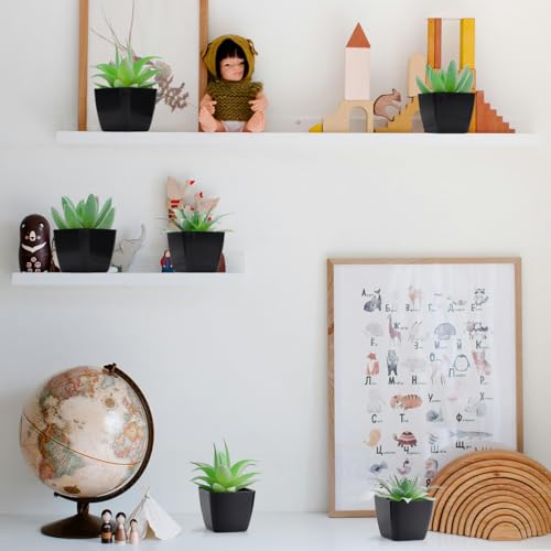 Woration 6pcs Faux Artificial Mini Flocking Succulent Plants in White Pots Fake Plastic Plants Topiaries for Shelf Table Windowsills Office Home Green Decoration - color: 6 Pack 3 Style Black