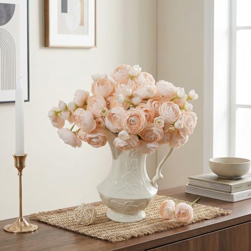 Ranunculus Artificial Flowers 18 Pcs, Faux Silk Mini Peonies Bulk Flowers for Vase, Fake Wedding Filler Flowers for DIY Bouquets, Centerpieces Arrangements Bridal Shower Decor,Cream - color: Cream