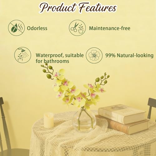 Apple Green Orchid Artificial Flowers Fake Flowers Small Fake Plant Table Shelf Decor Flower with Vase Fake Water - color: Orchid Apple Green 1pcs