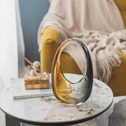 Crystal Vase, Modern Decorative Vase, Minimalist Floral Vase, Light Luxury Style for Home Decor, Centerpiece, Office, Pampas Grass, Dried Flowers, Flowers and Buds (S-Caramel) - color: S-caramel