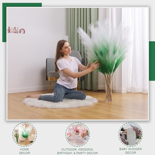 7 Pcs 45" Faux Pampas Grass – Fluffy Artificial Pompous Grass for Tall Floor Vase, Non-Shedding Home Decor, Boho Wedding Flowers, Baby Shower Centerpieces, Bedroom & Living Room Decor (Green Gradient) - color: Green Gradient