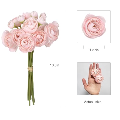 18 Pcs Ranunculus Artificial Flowers Pink Mini Faux Ranunculus Flowers Pink Silk Ranunculus Flowers for Wedding DIY Bouquets Home Decor Arrangements - color: Pink