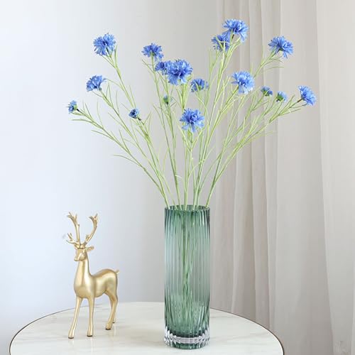 4Pcs 27.56" Blue Artificial Cornflower Stems Chrysanthemum Centaurea Cyanus Wildflowers Silk Cornflower Bunches Fake Flowers Bulk Faux Bachelor's Button for Vase Bouquet Wedding Home Party Decor - color: Blue
