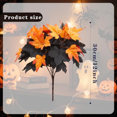 6 Pcs Artificial Maple Leaves Branches Fall Flowers 12 Inch Faux Fall Floral Stems Leaves with Black Orange Colors Fake Autumn Stems for Halloween Decor Thanksgiving Table Centerpiece - color: Black, Yellow