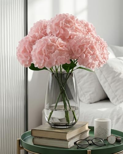 3Pcs Real Touch Light Pink Hydrangea Artificial Flowers - 16.7" 3D Latex Light Blush Pink Faux Hydrangeas with 7.1" Large Head for Bridal Bouquet, Baby Shower Decor - color: Light Pink