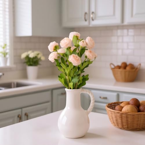 Floral Arrangements Artificial Peonies in Ceramic,15 Pink Fake Peony Flowers,Faux Silk Flower Arrangement for Home Decor Living Room Dining Table Office（White） - color: White